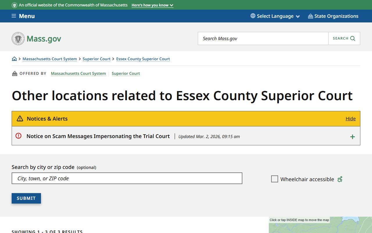Essex Superior Court location page
