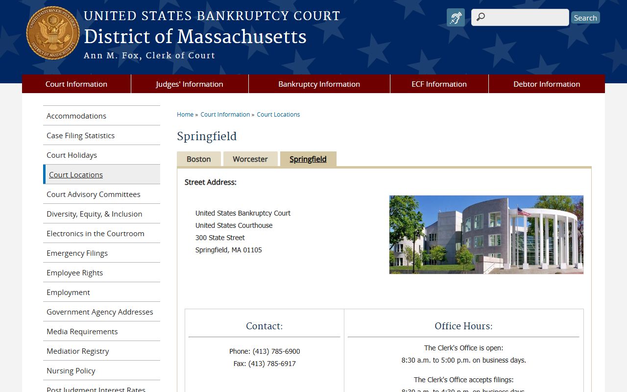 U.S. Bankruptcy Court Western Division Springfield office page