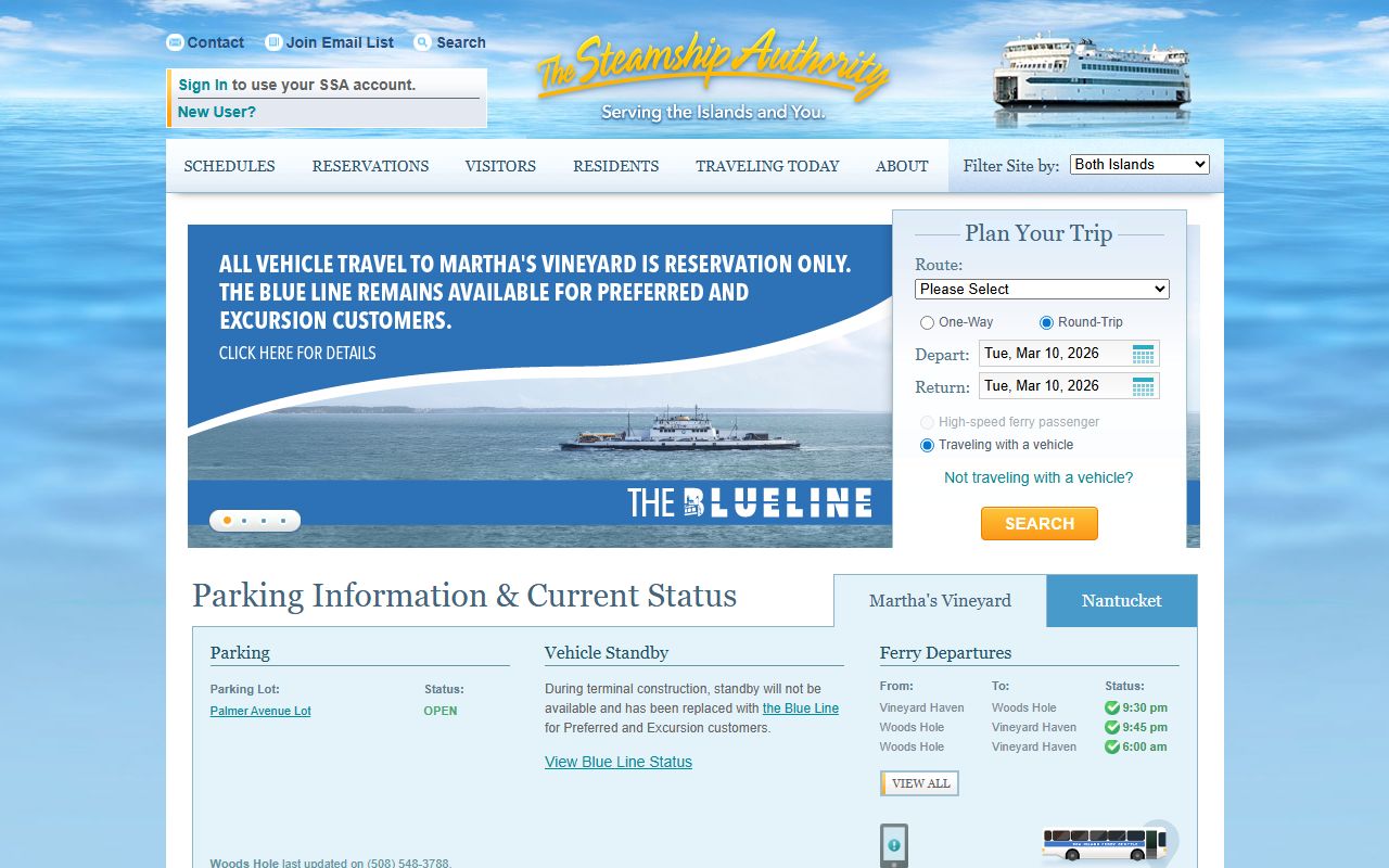 Steamship Authority website for ferry service from Nantucket to mainland Massachusetts