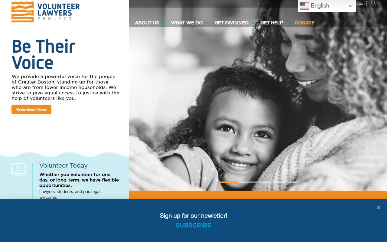 Volunteer Lawyers Project website for Suffolk County