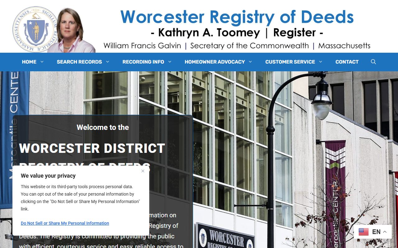 Worcester County bankruptcy records Registry of Deeds search portal